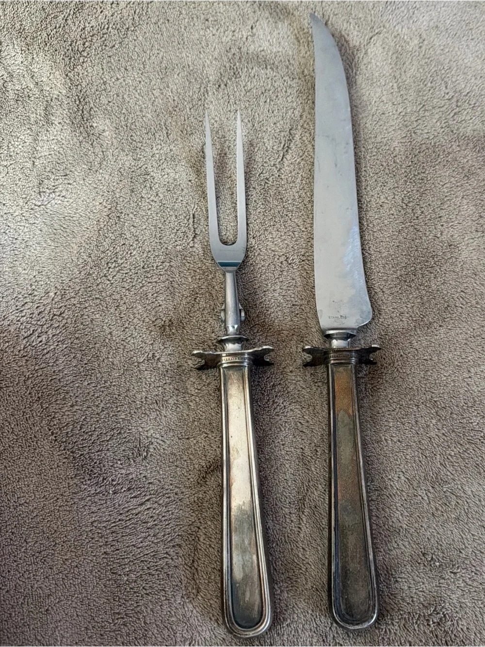 S Kirk & Son Inc. 1927 Calvert 12” Fork & 15” Knife Carving Set Sterling Silver